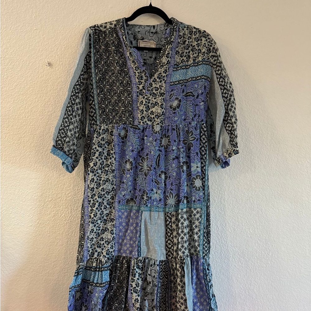 NWOT Patchwork Blue Floral Dress